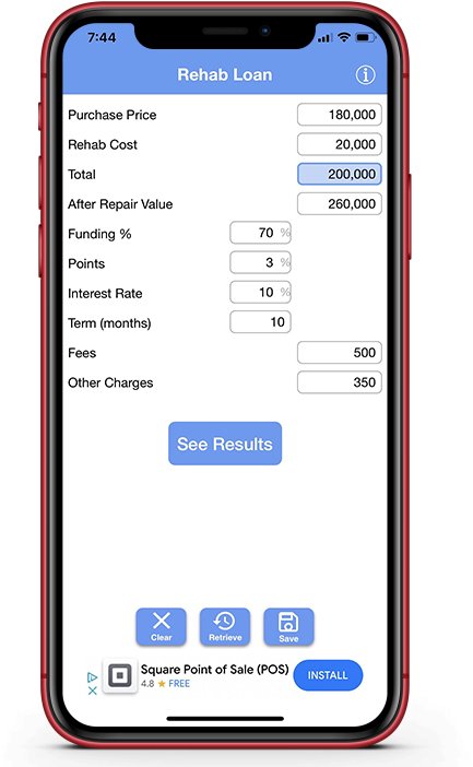 Rehab Loan Calculator; Renovation Loan Calculator;